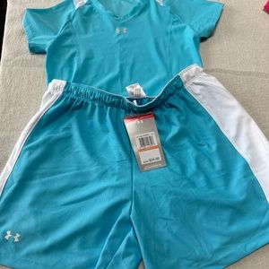 Brand New, Baby blue Under Armour shirt and shorts.
